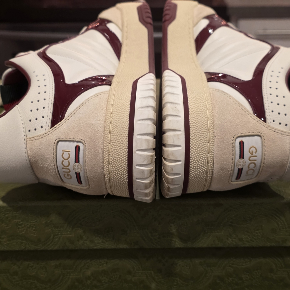 GUCCI Re-Web Trainer White & Red Leather Sneakers 818002 Gucci Sz 8 Box & Dust - Picture 12 of 16